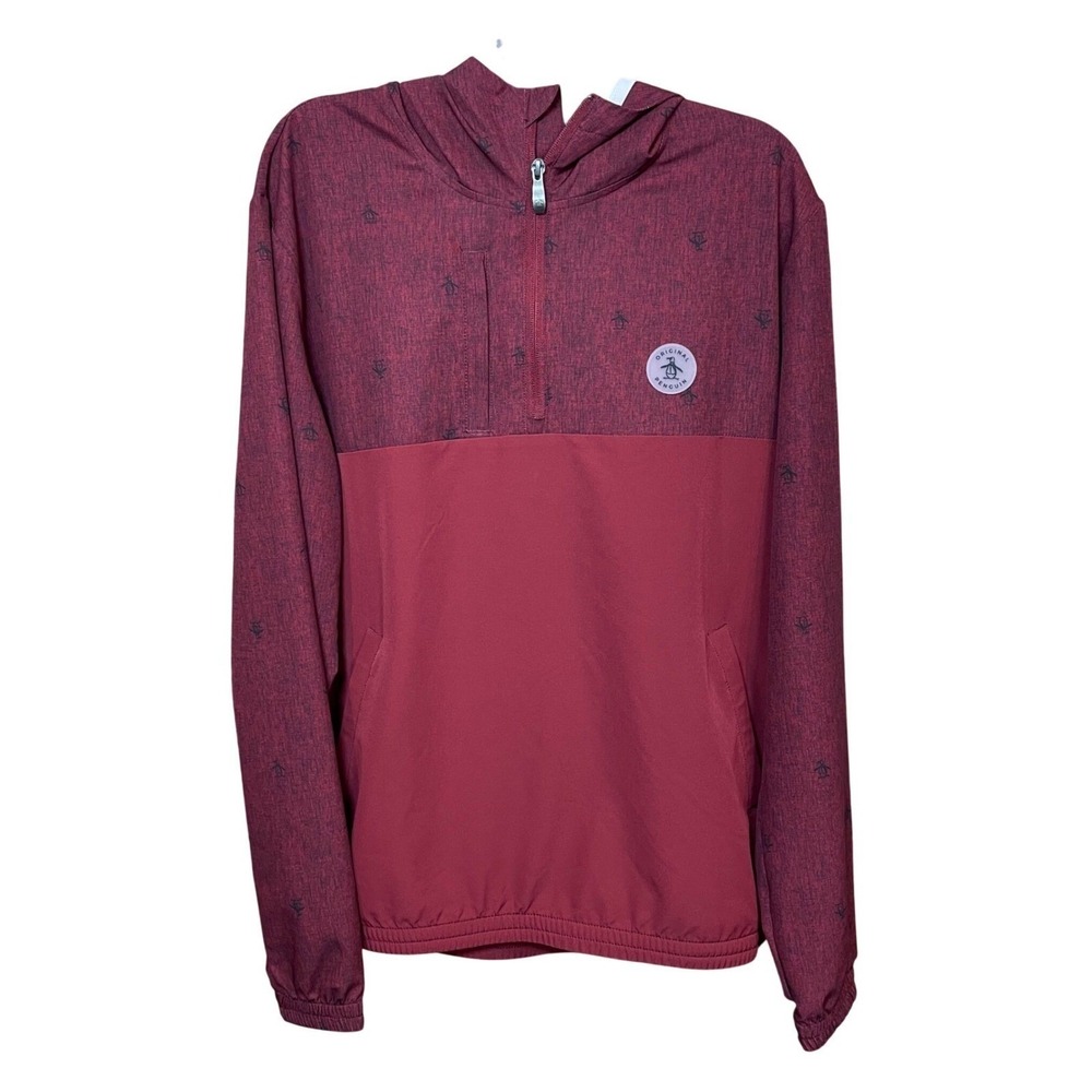 Original Penguin Burgundy Windbreaker Hoodie Quarter Zip Mens Medium